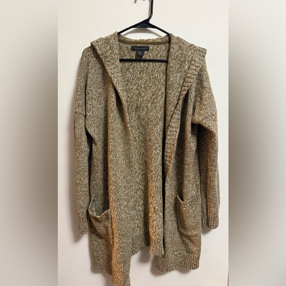 Tahari Women's Hooded Cardigan - Green/Cream - Size XL‎